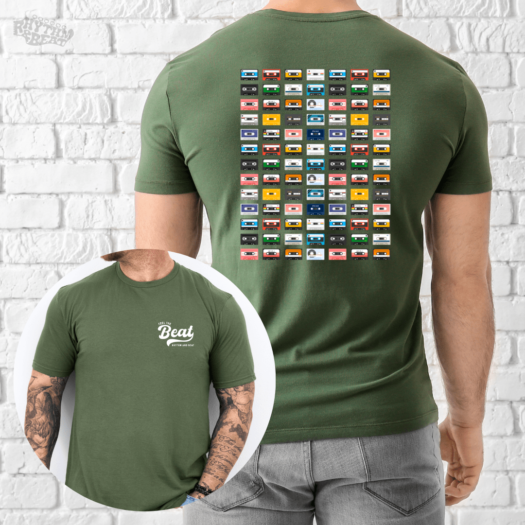 Printify T-Shirt Military Green / S Retro Rainbow Cassette T-Shirt