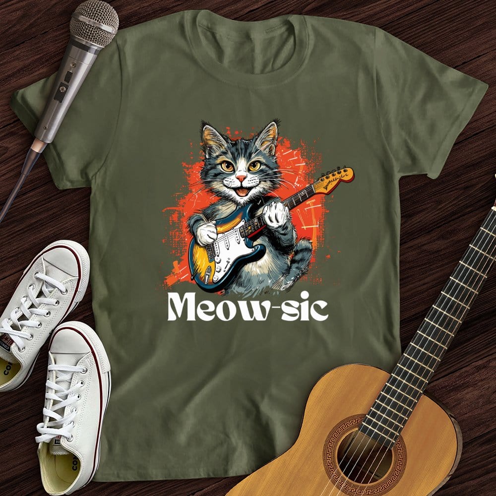 Printify T-Shirt Military Green / S Rockin' Cat T-Shirt