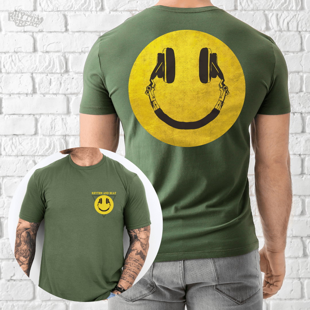 Printify T-Shirt Military Green / S Smile Headphones T-Shirt
