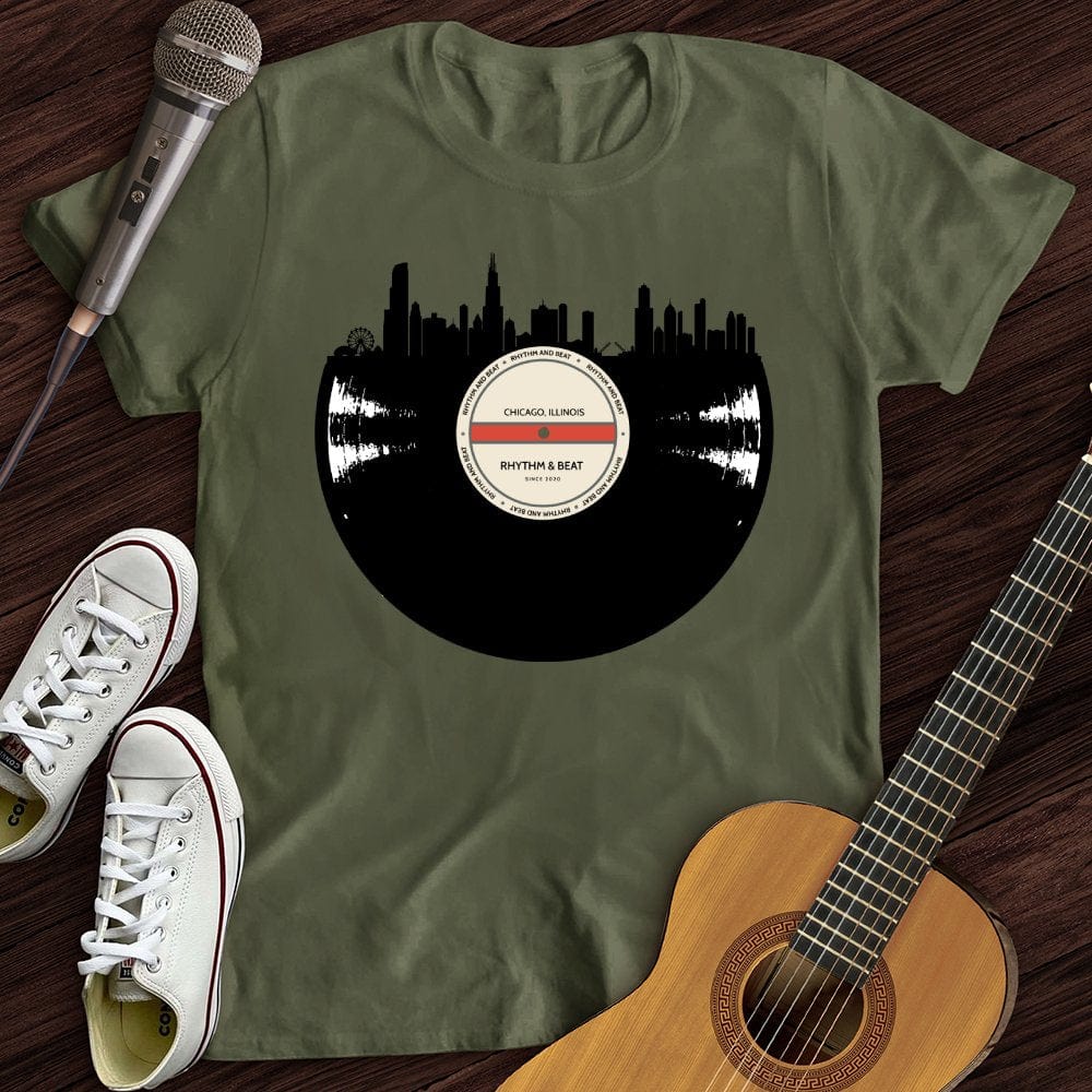 Printify T-Shirt Military Green / S Vinyl Skyline Chicago T-Shirt