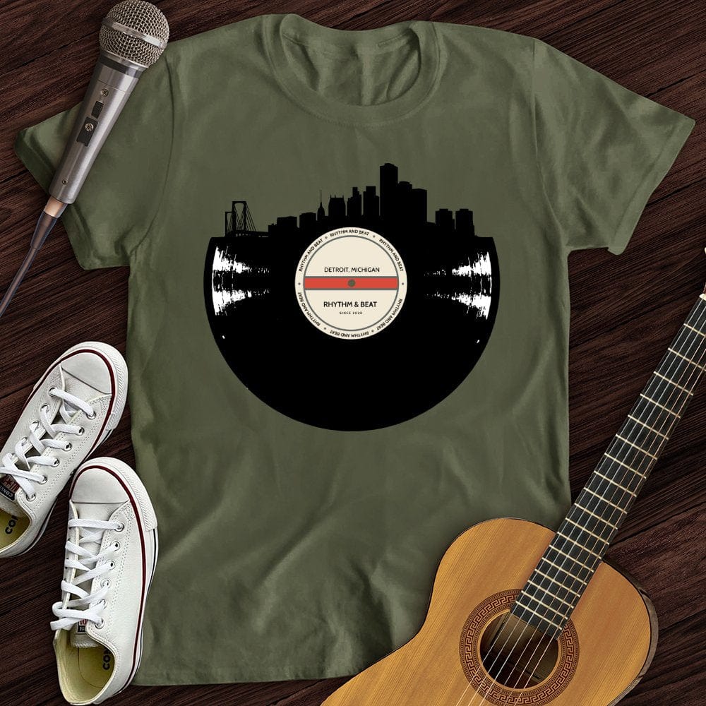 Printify T-Shirt Military Green / S Vinyl Skyline Detroit T-Shirt