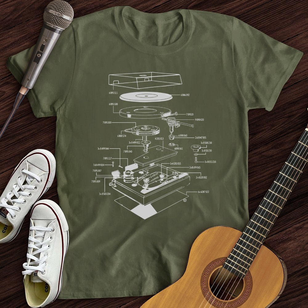 Printify T-Shirt Military Green / S Vinyl Turntable Diagram T-Shirt