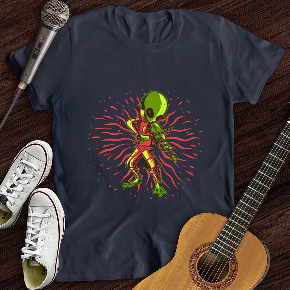 Printify T-Shirt Navy / S Alien Playing Violin T-Shirt