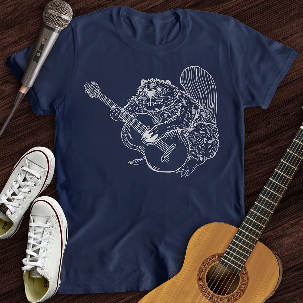 Printify T-Shirt Navy / S Beaver Guitar T-Shirt
