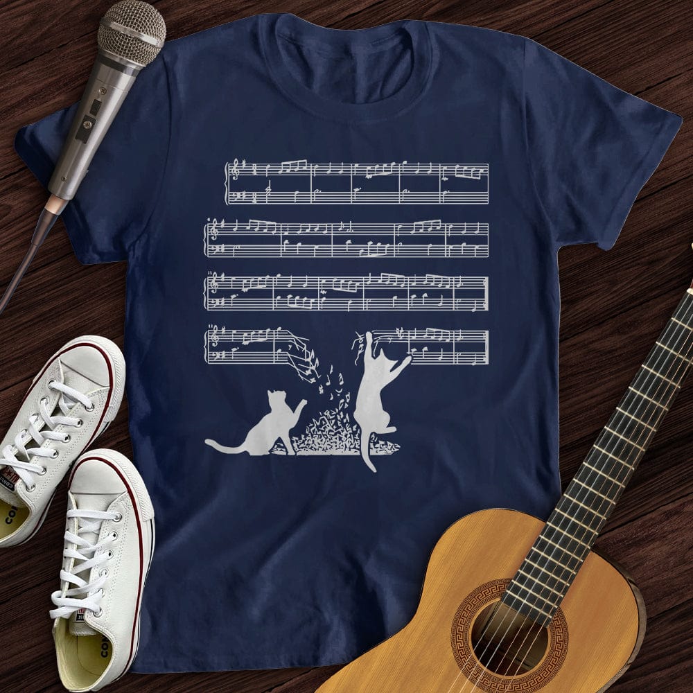 Printify T-Shirt Navy / S Cat Music Sheet T-Shirt