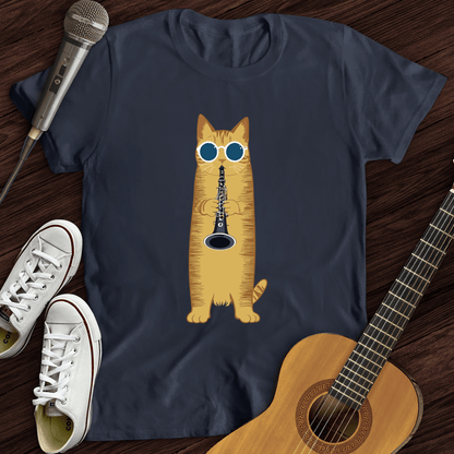 Printify T-Shirt Navy / S Cat Playing The Clarinet T-Shirt