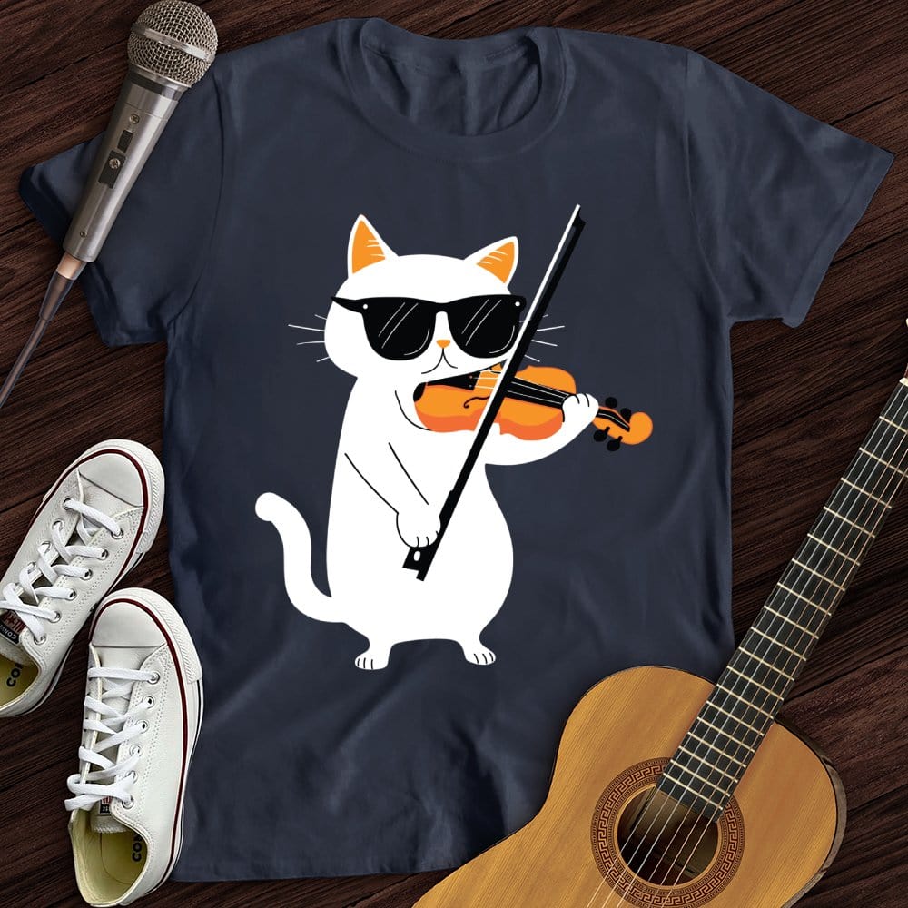 Printify T-Shirt Navy / S Cat Playing Violin T-Shirt