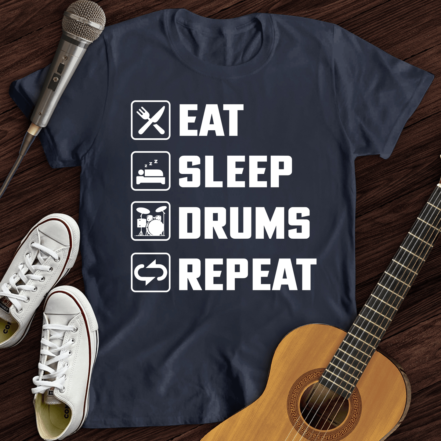 Printify T-Shirt Navy / S Eat, Sleep, Drums, Repeat T-Shirt