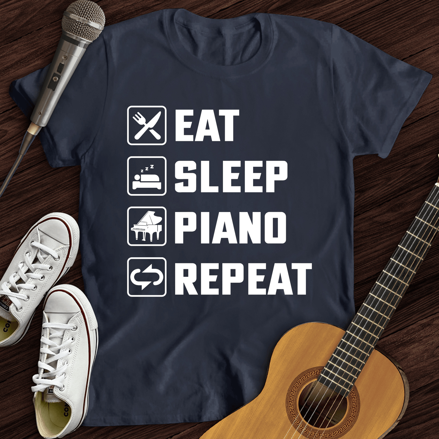 Printify T-Shirt Navy / S Eat, Sleep, Piano, Repeat T-Shirt