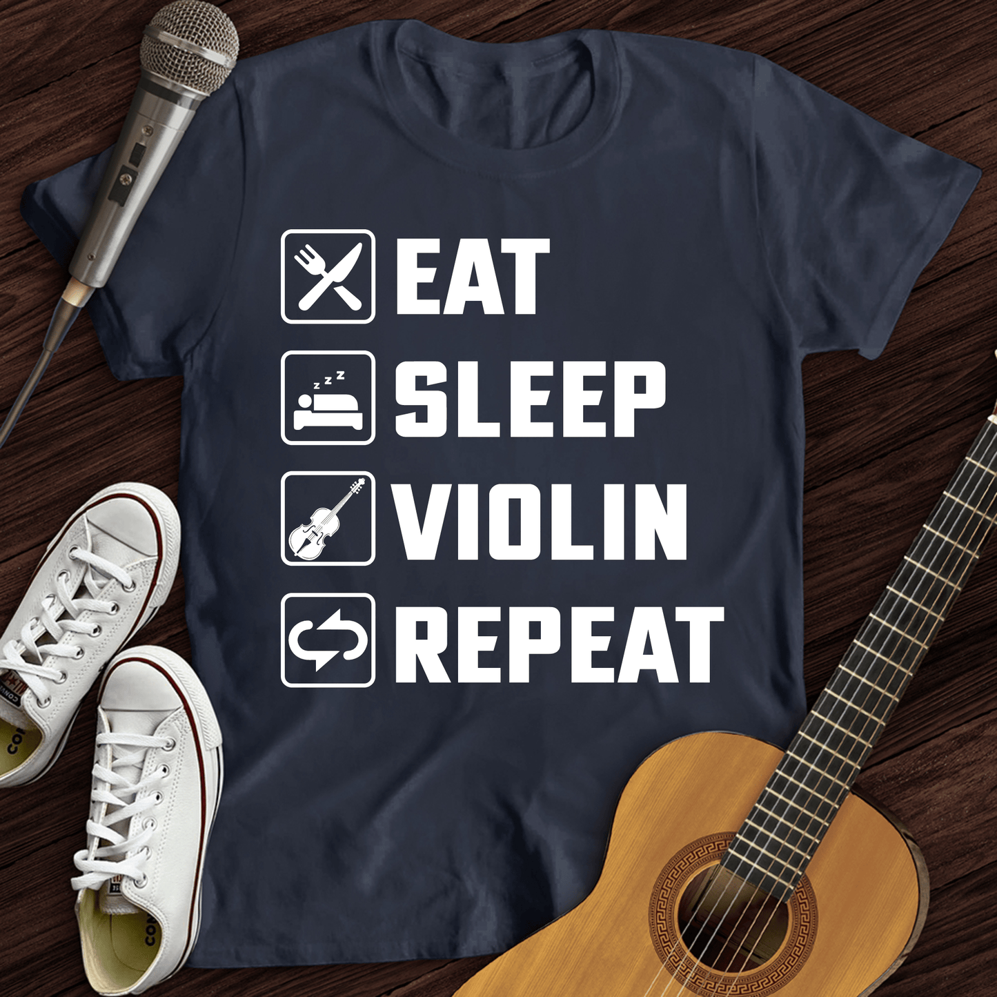 Printify T-Shirt Navy / S Eat, Sleep, Violin, Repeat T-Shirt