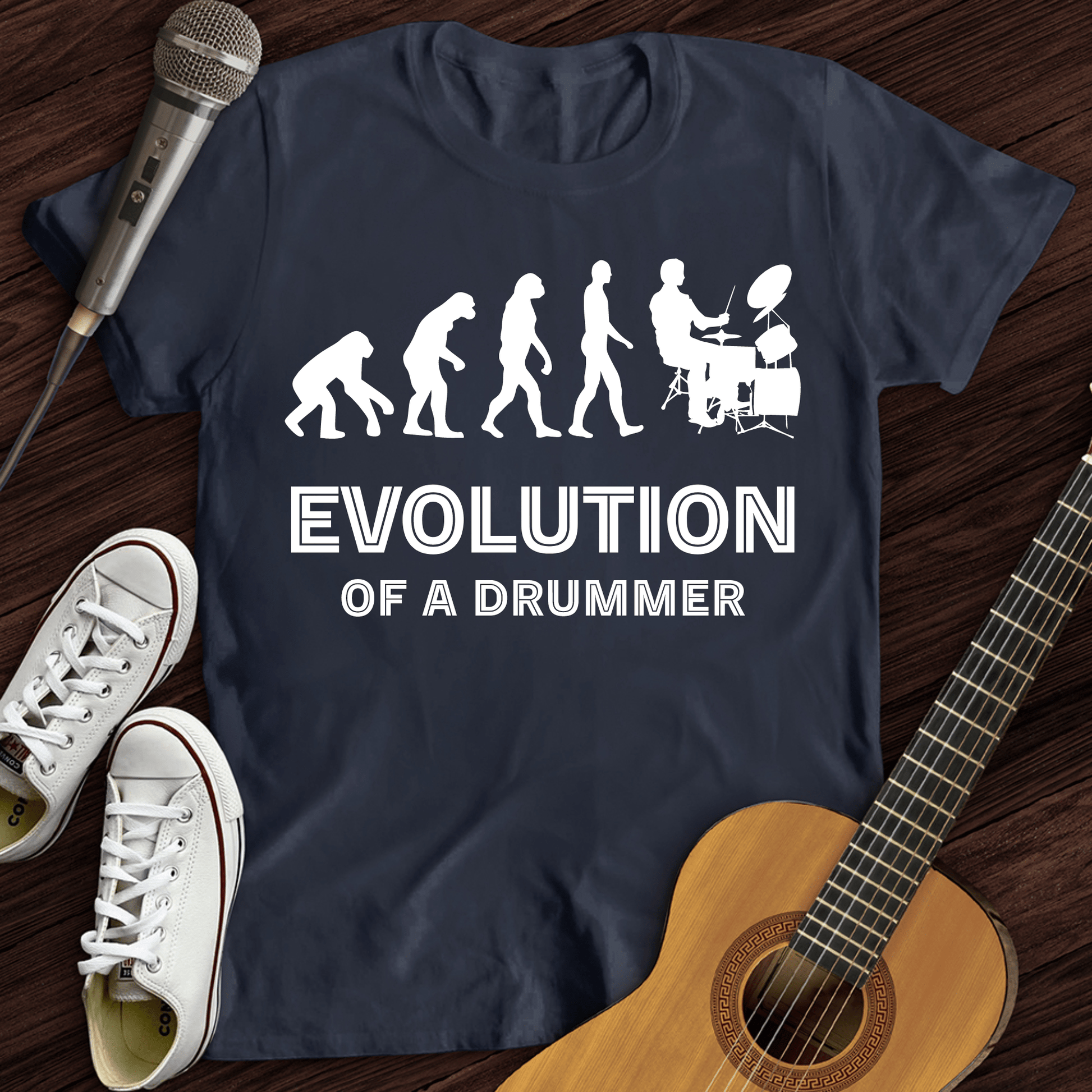 Printify T-Shirt Navy / S Evolution Of A Drummer T-Shirt