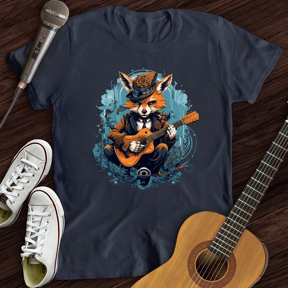 Printify T-Shirt Navy / S Fox Playing Guitar T-Shirt