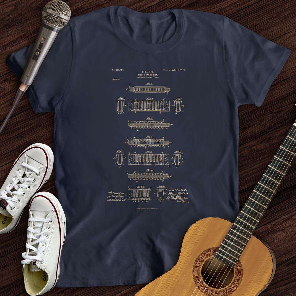 Printify T-Shirt Navy / S Harmonica Patent T-Shirt
