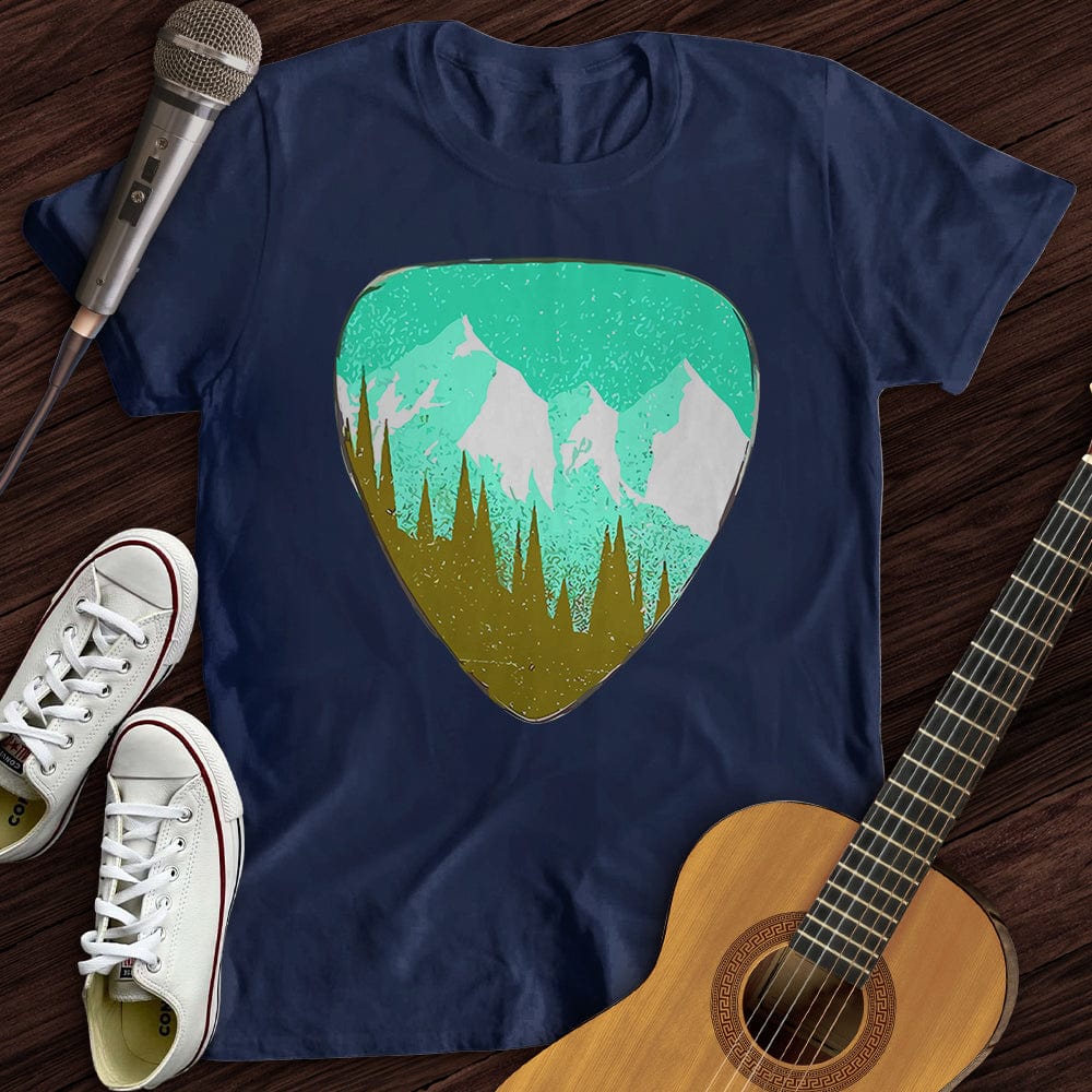 Printify T-Shirt Navy / S Mountain Guitar Pick T-Shirt