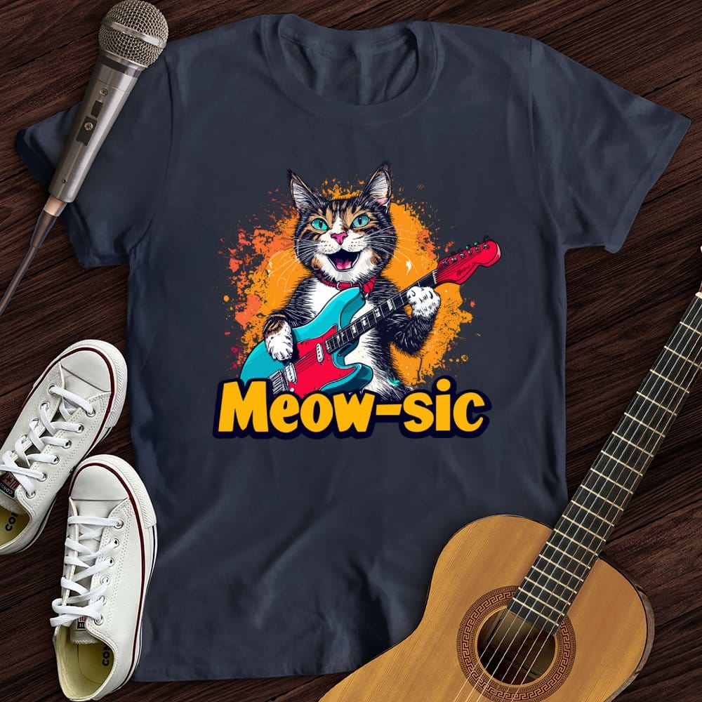 Printify T-Shirt Navy / S Music Meow T-Shirt