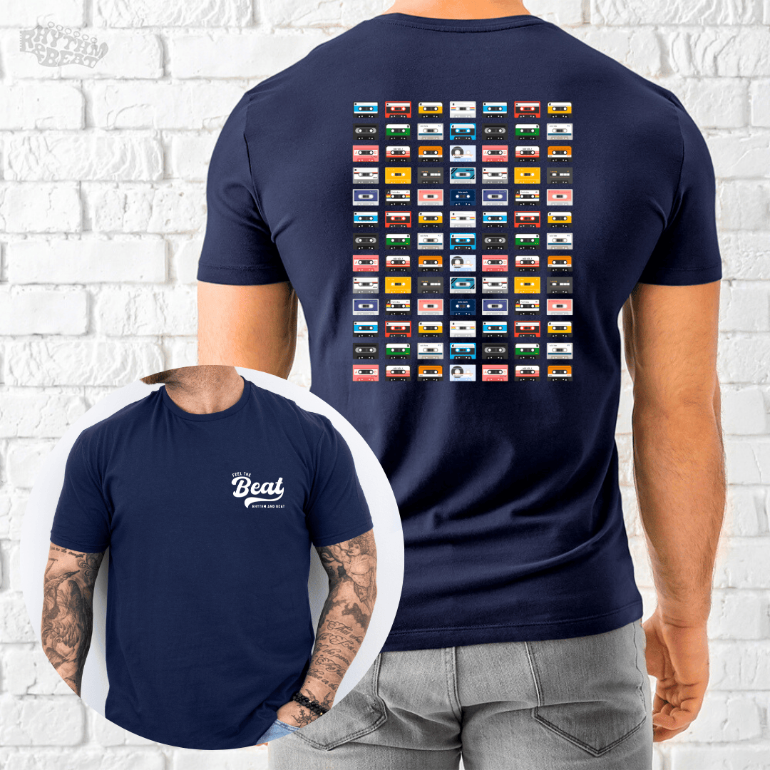 Printify T-Shirt Navy / S Retro Rainbow Cassette T-Shirt