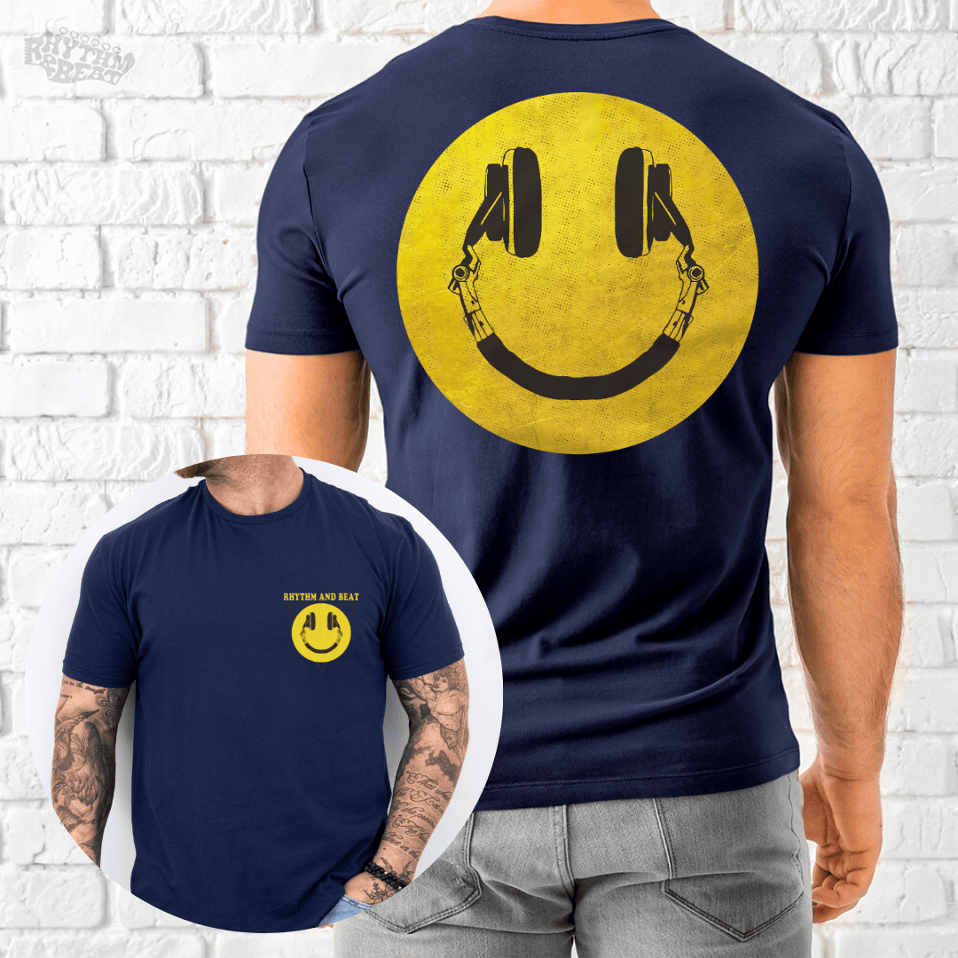Printify T-Shirt Navy / S Smile Headphones T-Shirt