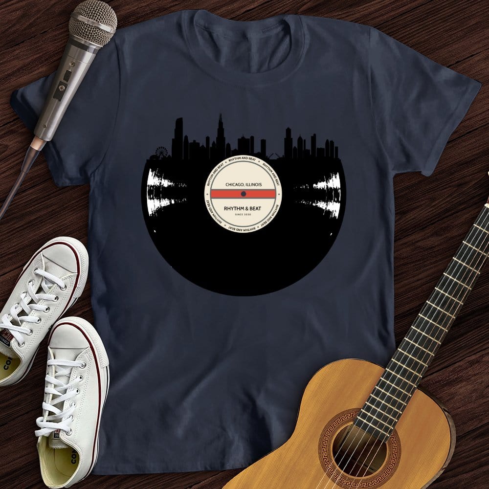 Printify T-Shirt Navy / S Vinyl Skyline Chicago T-Shirt