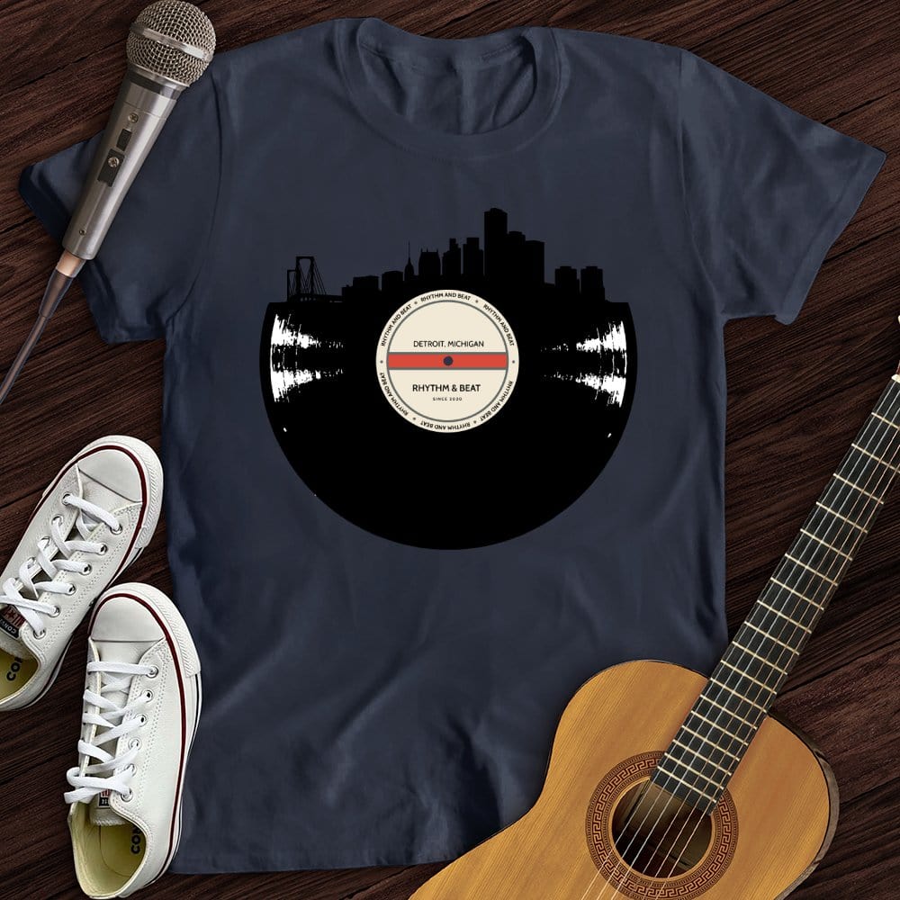 Printify T-Shirt Navy / S Vinyl Skyline Detroit T-Shirt