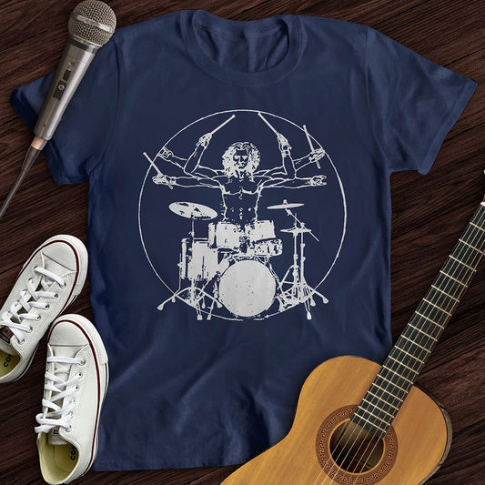 Printify T-Shirt Navy / S Vitruvian Drummer T-Shirt