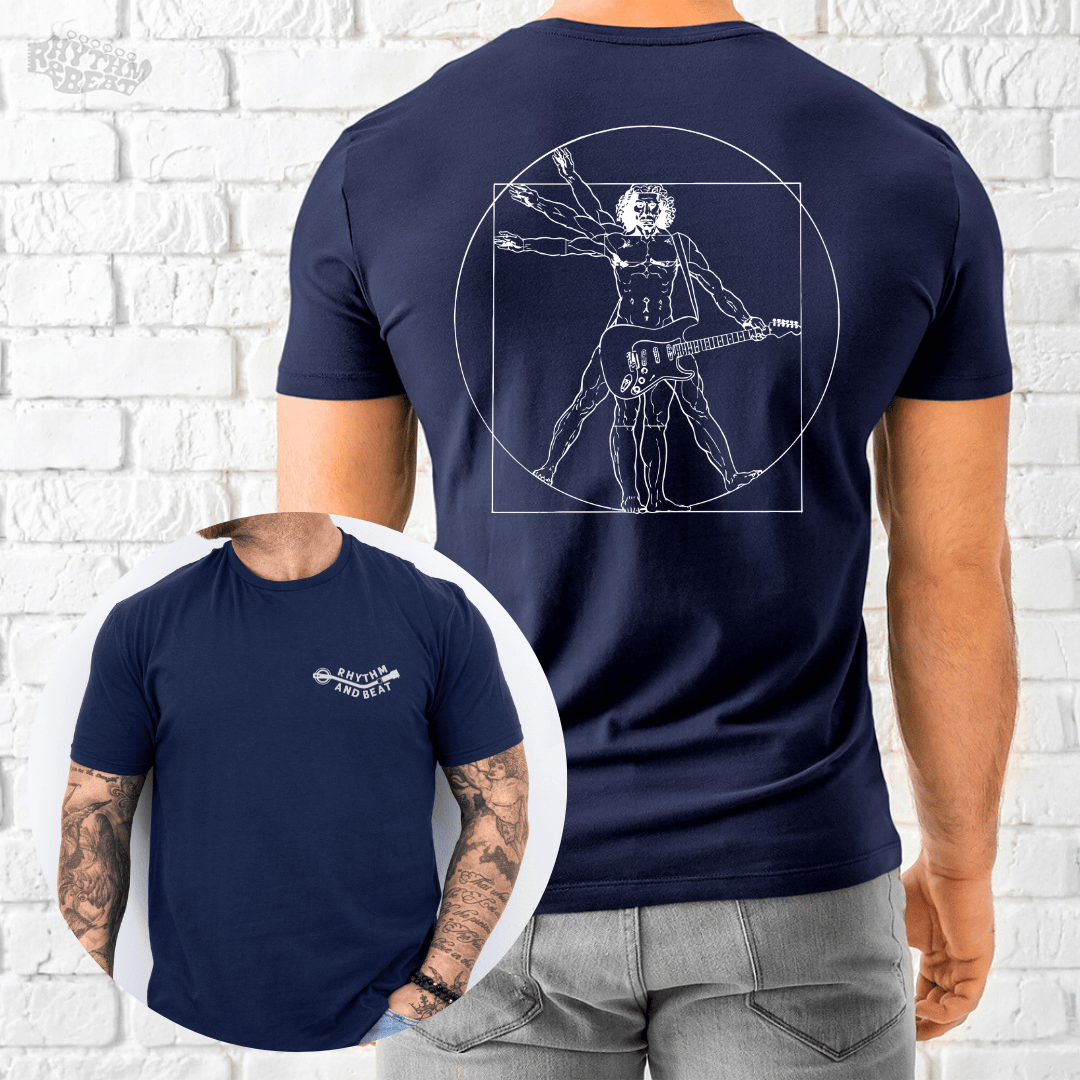 Printify T-Shirt Navy / S Vitruvian Guitar Player T-Shirt