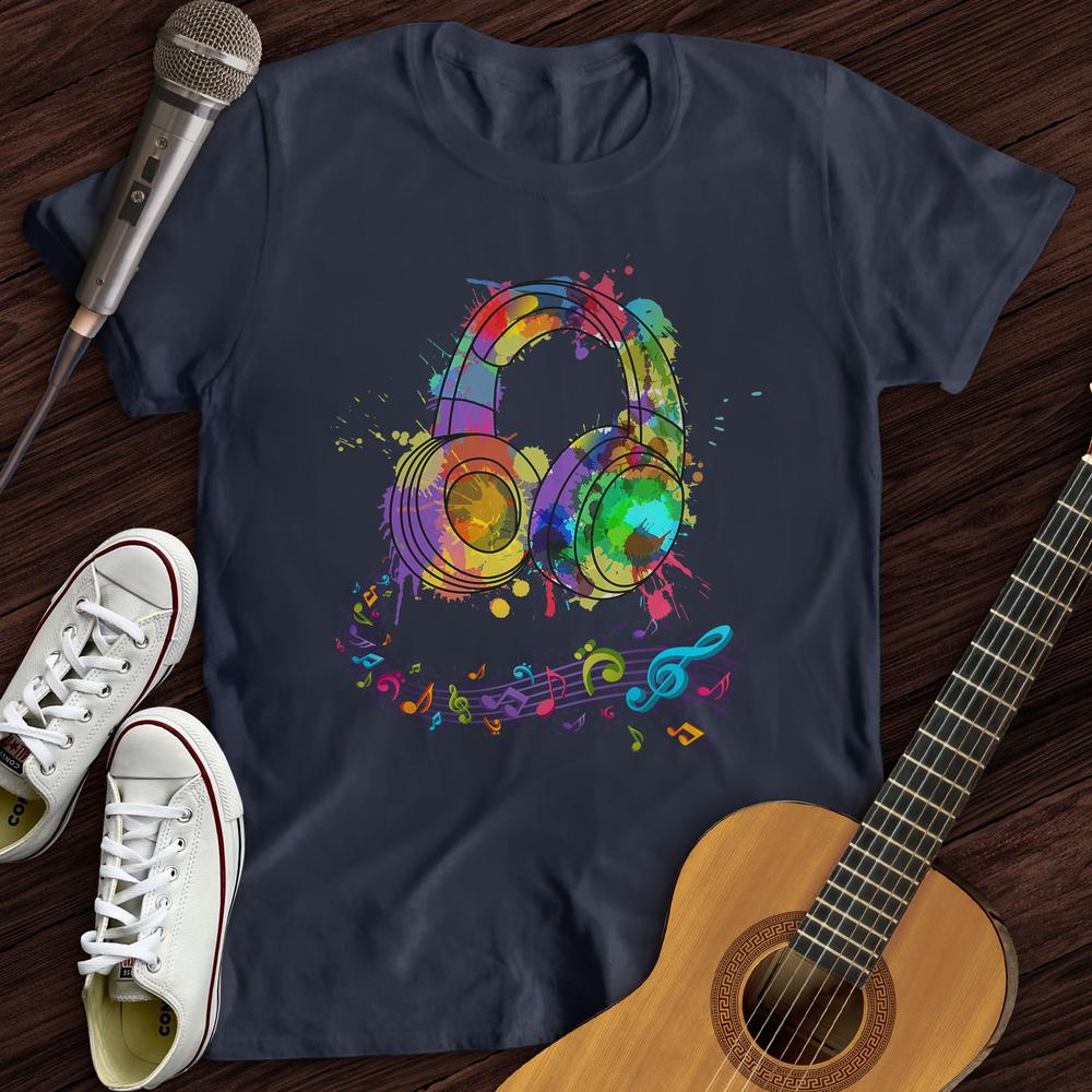 Printify T-Shirt Navy / S Watercolor Headphones T-Shirt