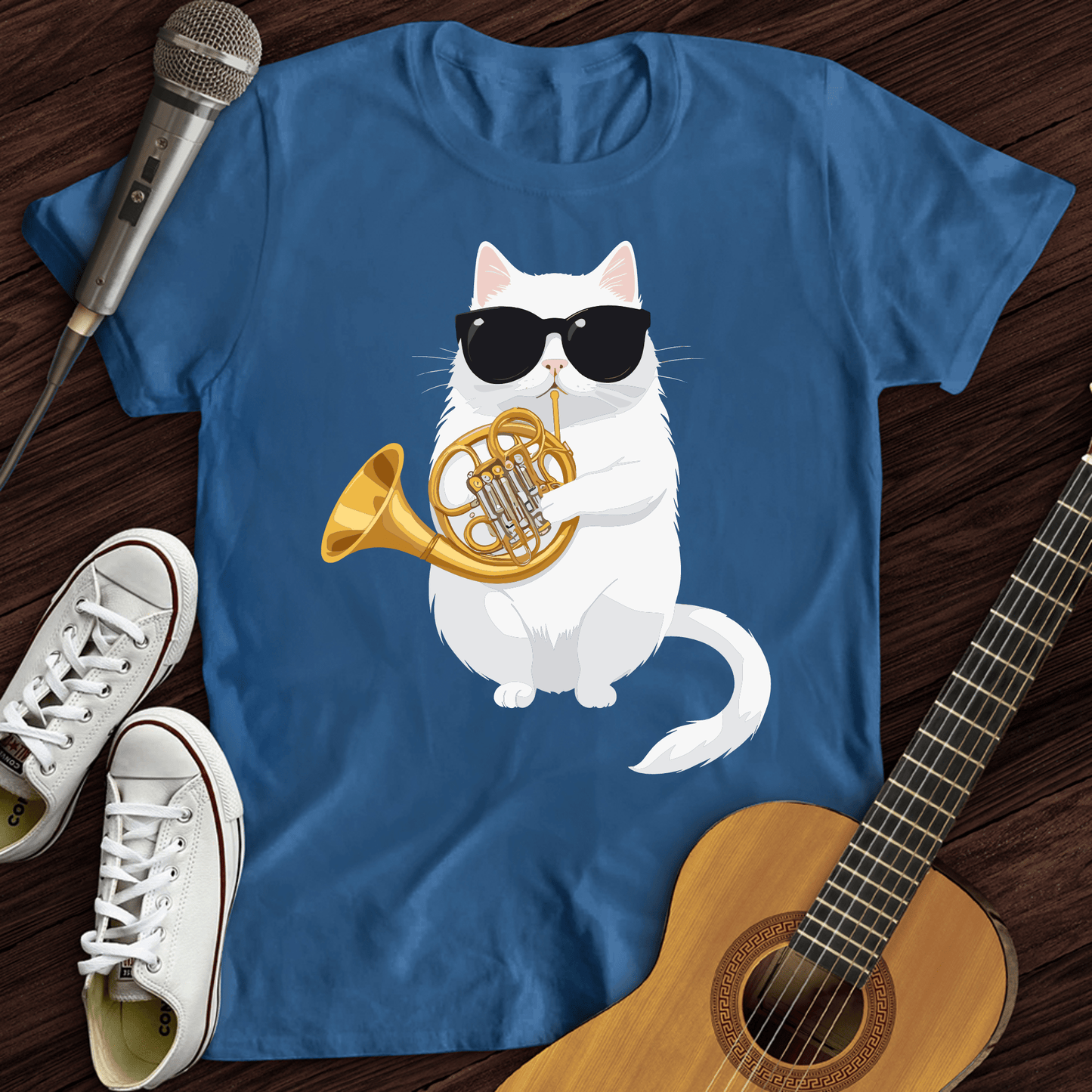 Printify T-Shirt Royal / S Cat Playing French Horn T-Shirt