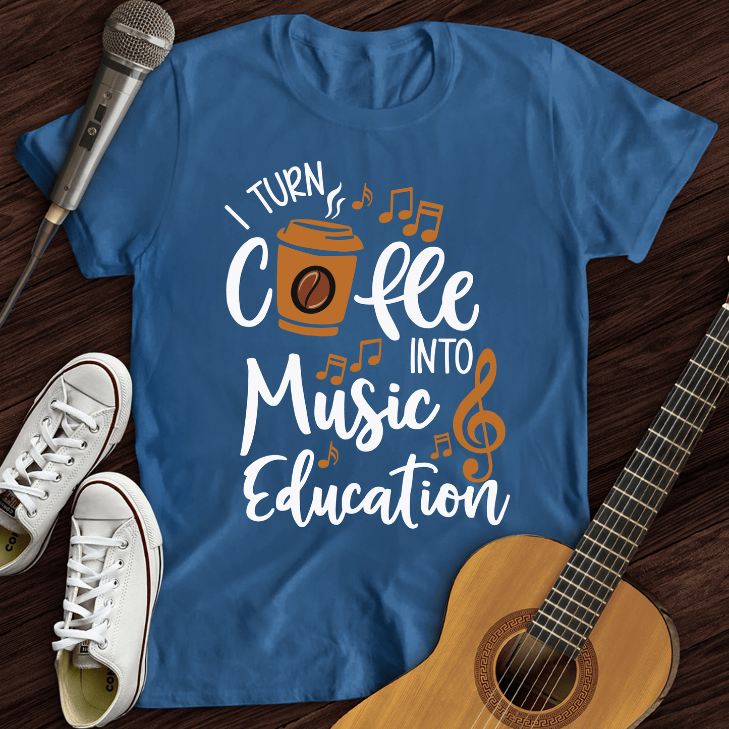 Printify T-Shirt Royal / S Coffee Into Music education T-Shirt