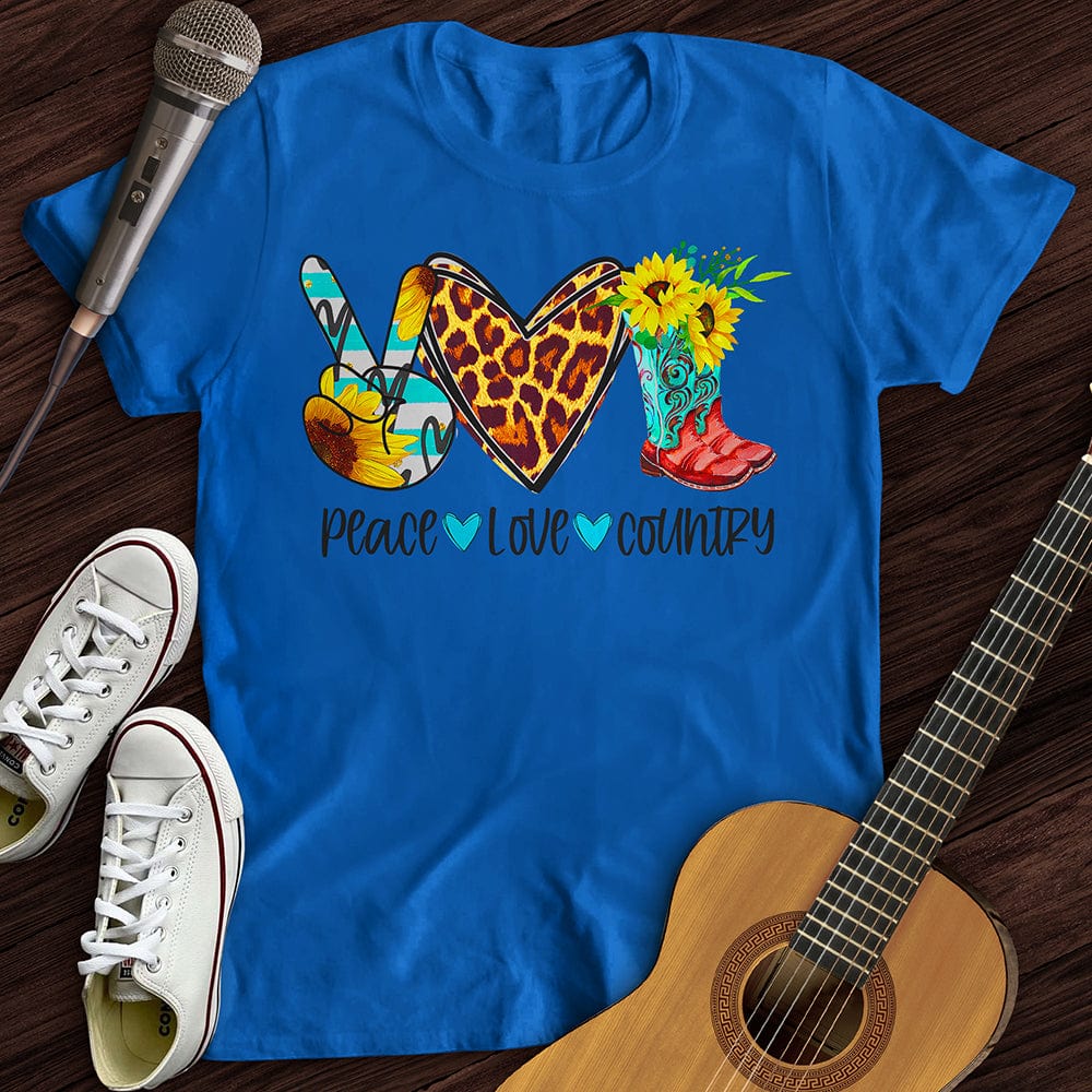 Printify T-Shirt Royal / S Peace, Love, Country T-Shirt