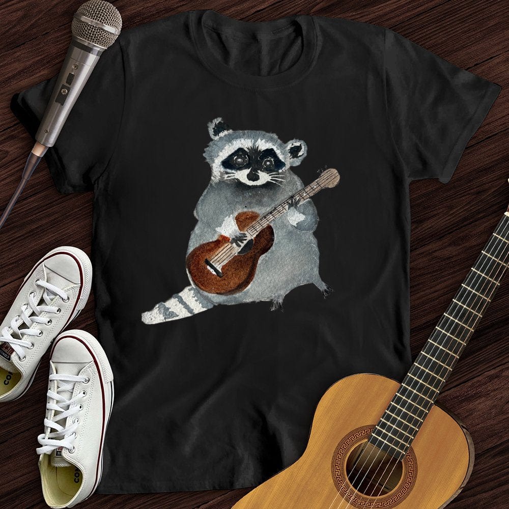 Printify T-Shirt S / Black Pastel Raccoon Guitar T-Shirt