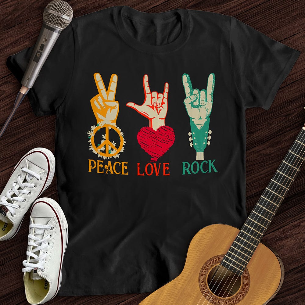 Printify T-Shirt S / Black Peace, Love, Rock T-Shirt