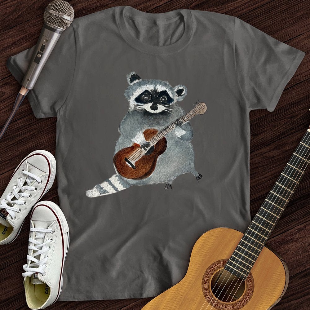Printify T-Shirt S / Charcoal Pastel Raccoon Guitar T-Shirt