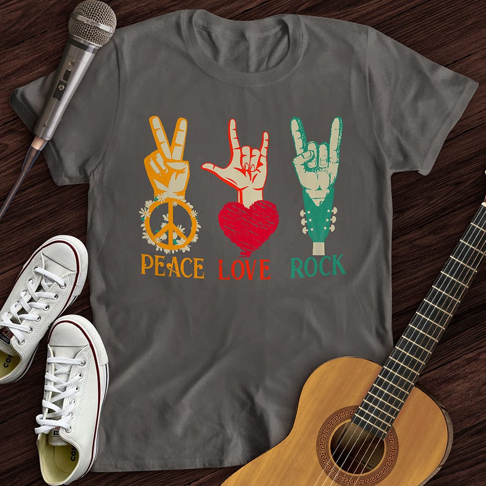 Printify T-Shirt S / Charcoal Peace, Love, Rock T-Shirt