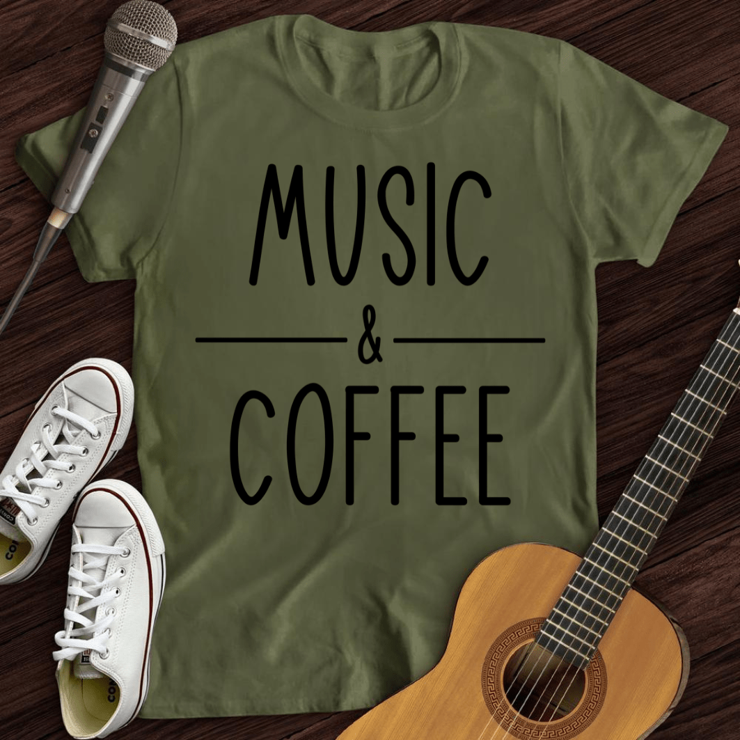 Printify T-Shirt S / Military Green Coffee and Music T-Shirt