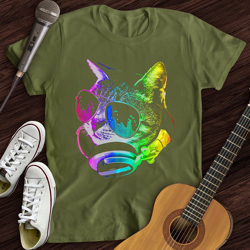 Printify T-Shirt S / Military Green Disco Cat T-Shirt