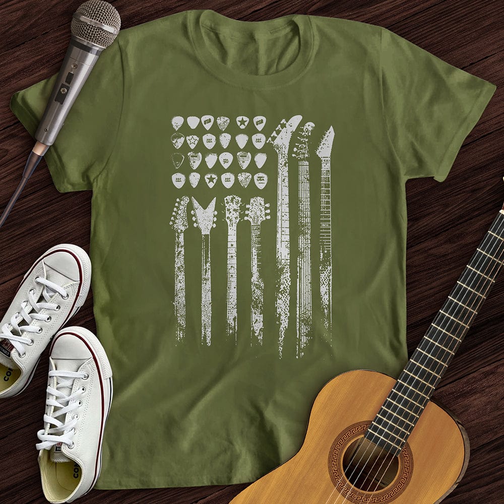 Printify T-Shirt S / Military Green Guitar Flag T-Shirt