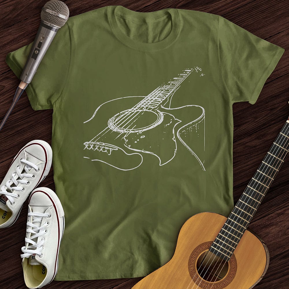Printify T-Shirt S / Military Green Guitar Sketch T-Shirt