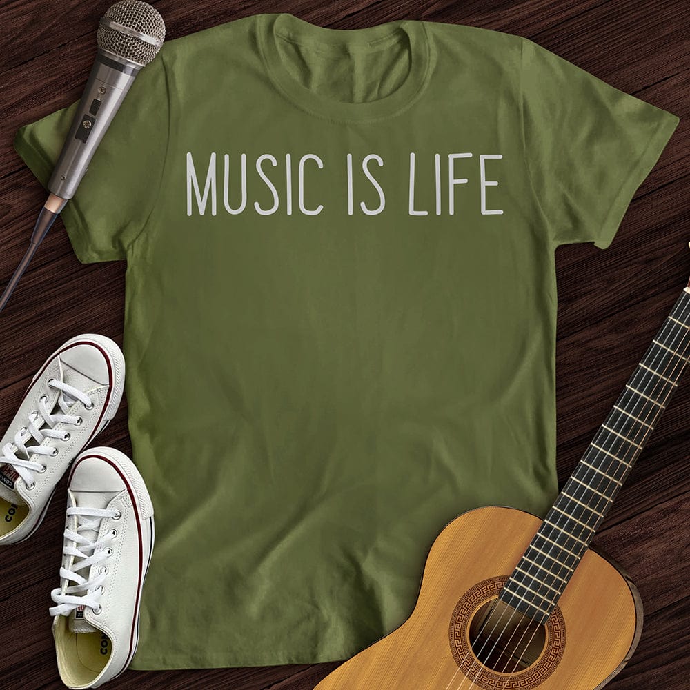Printify T-Shirt S / Military Green Music Is Life T-Shirt