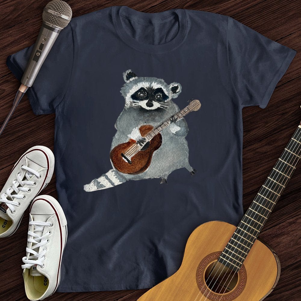 Printify T-Shirt S / Navy Pastel Raccoon Guitar T-Shirt
