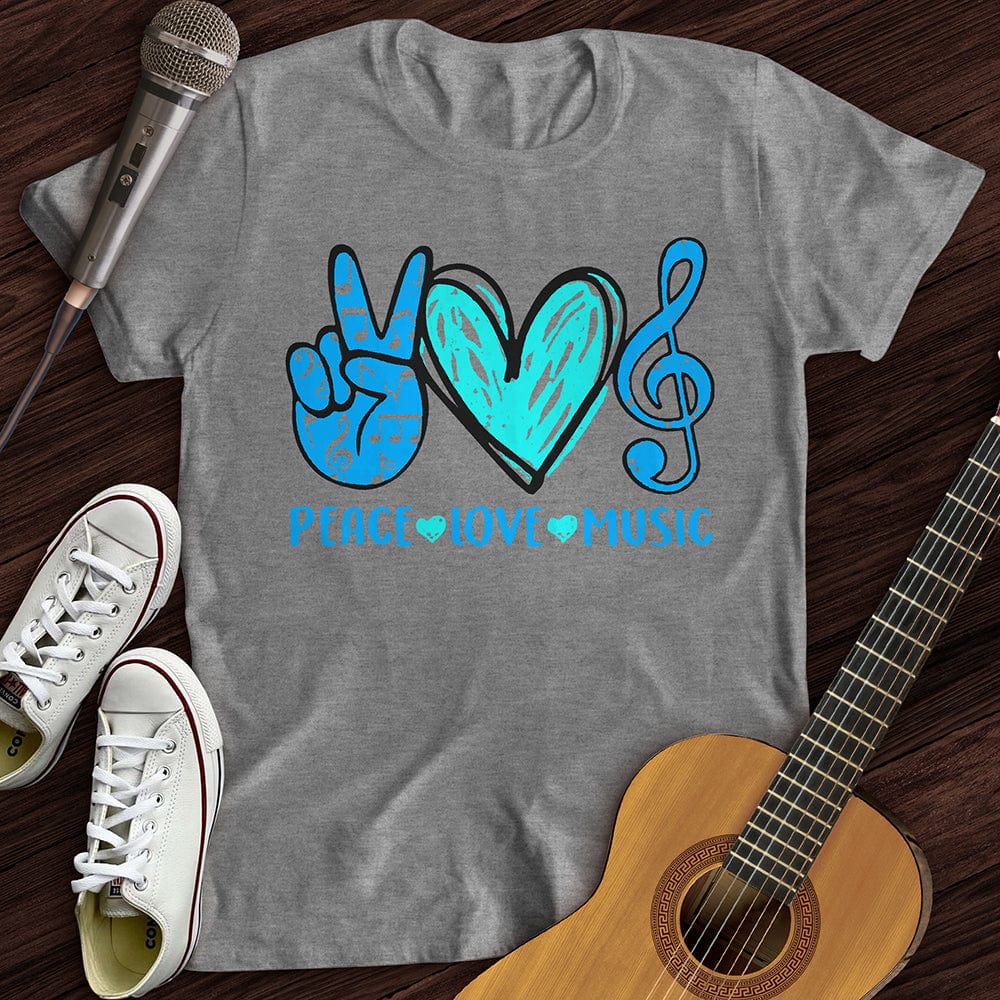 Printify T-Shirt S / Sport Grey Peace, Love, Music T-Shirt