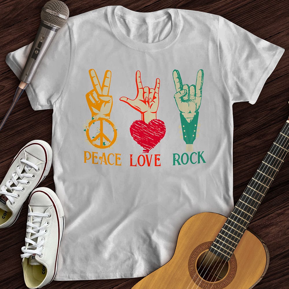 Printify T-Shirt S / White Peace, Love, Rock T-Shirt