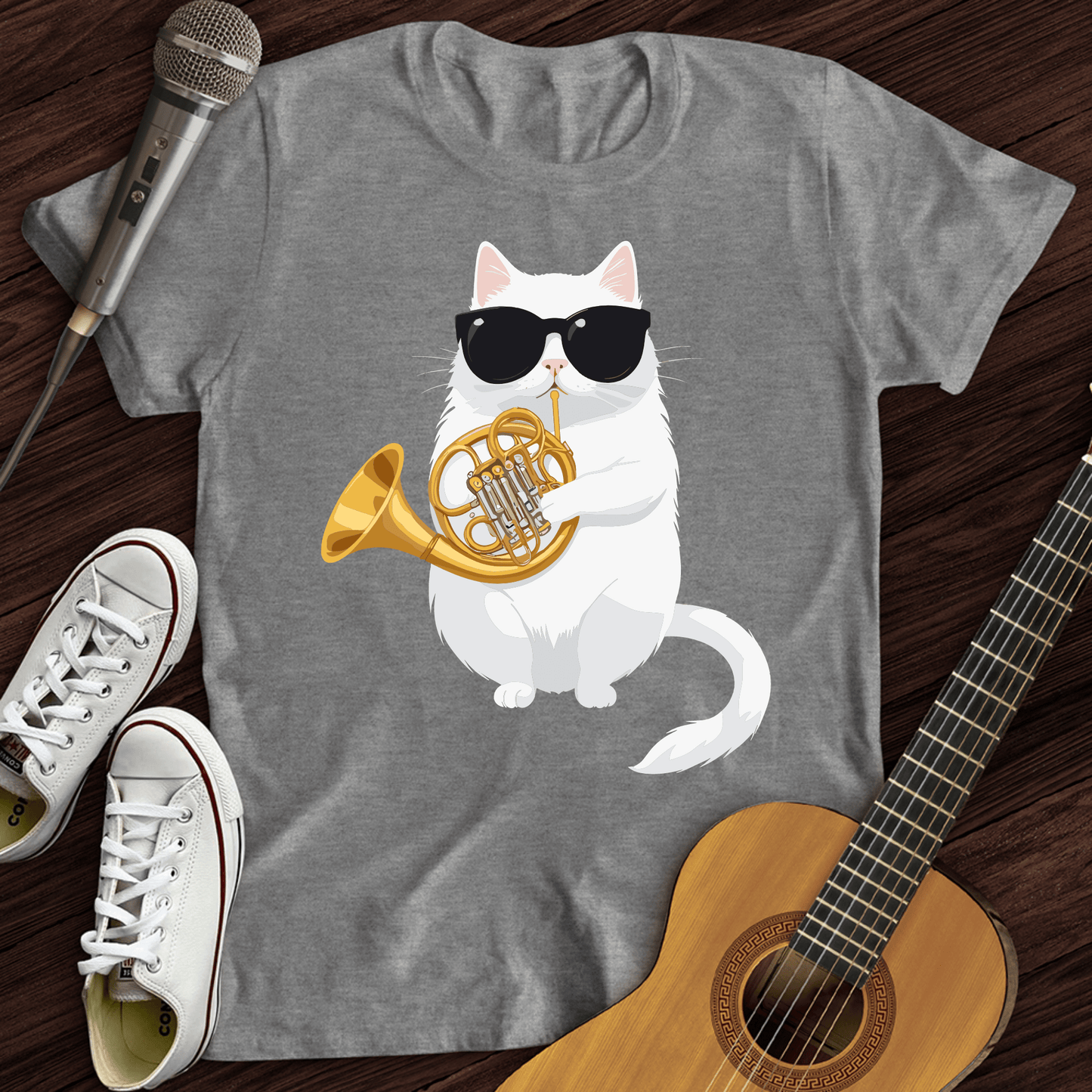 Printify T-Shirt Sport Grey / S Cat Playing French Horn T-Shirt