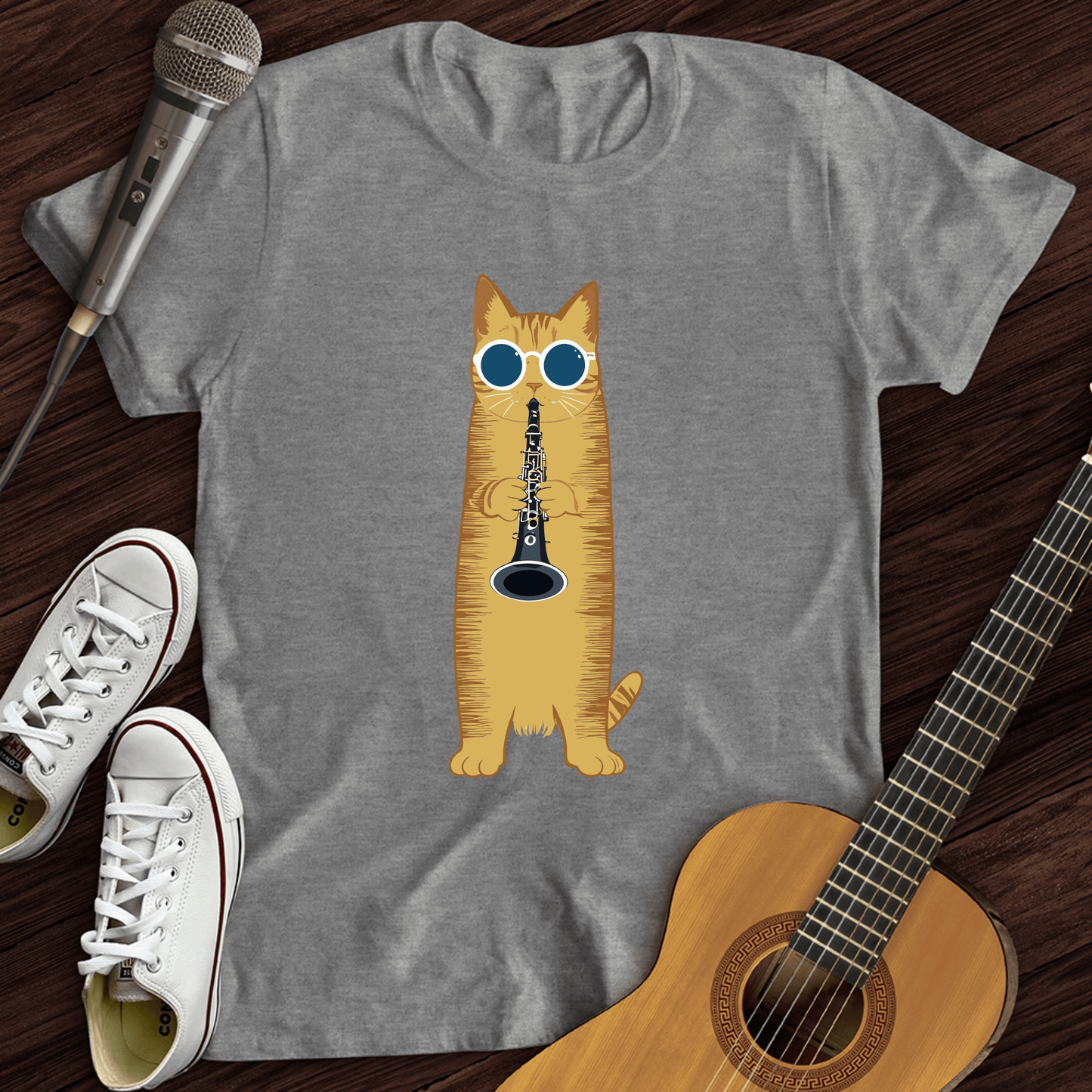 Printify T-Shirt Sport Grey / S Cat Playing The Clarinet T-Shirt