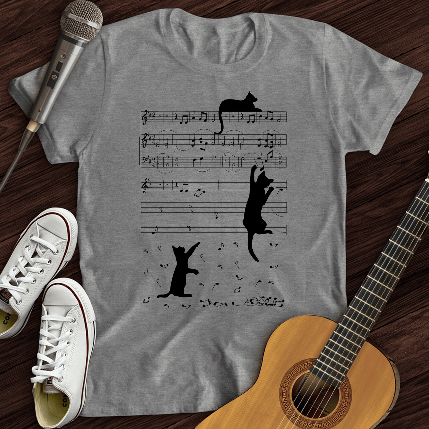 Printify T-Shirt Sport Grey / S Climbing Cat On Musical Note T-Shirt