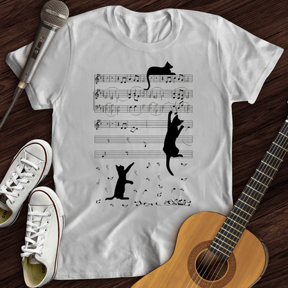 Printify T-Shirt White / S Climbing Cat On Musical Note T-Shirt