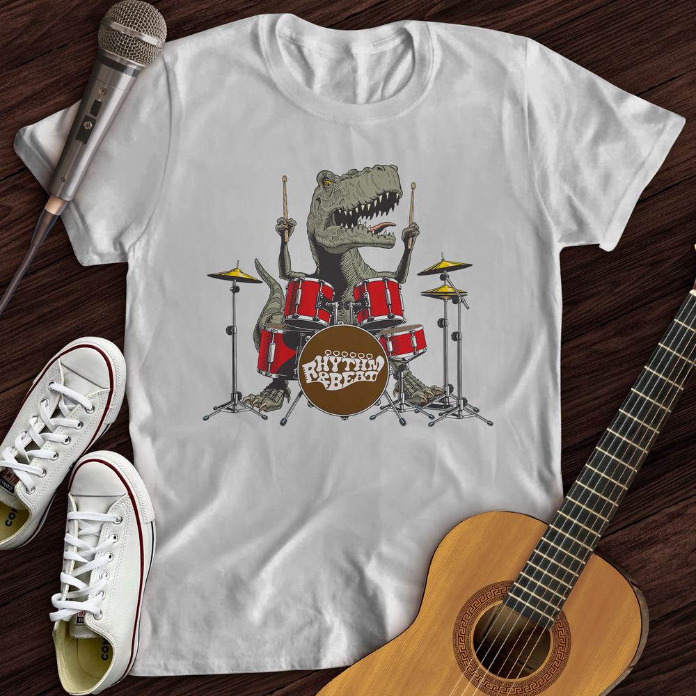 Printify T-Shirt White / S T-Rex Playing Drums T-Shirt