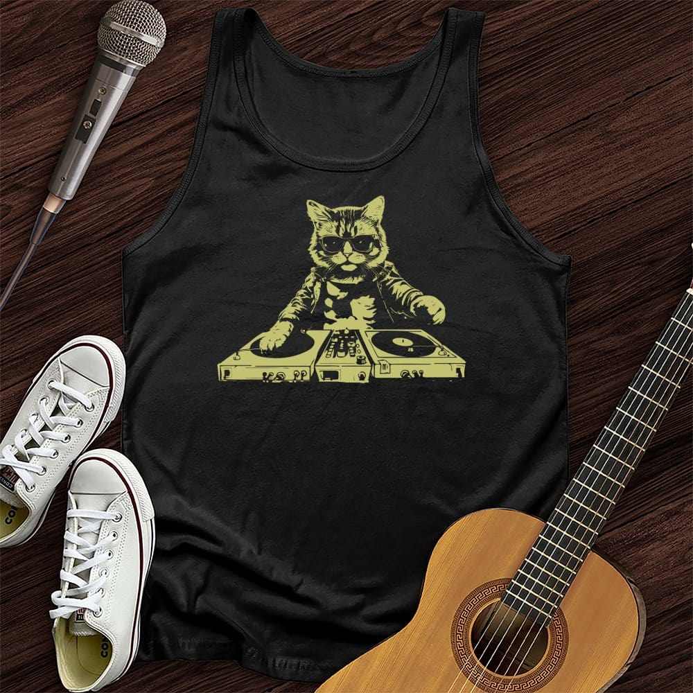 Printify Tank Top Black / XS Cat DJ Unisex Tank Top