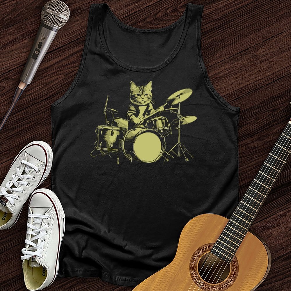 Printify Tank Top Black / XS Cat Drums Unisex Tank Top