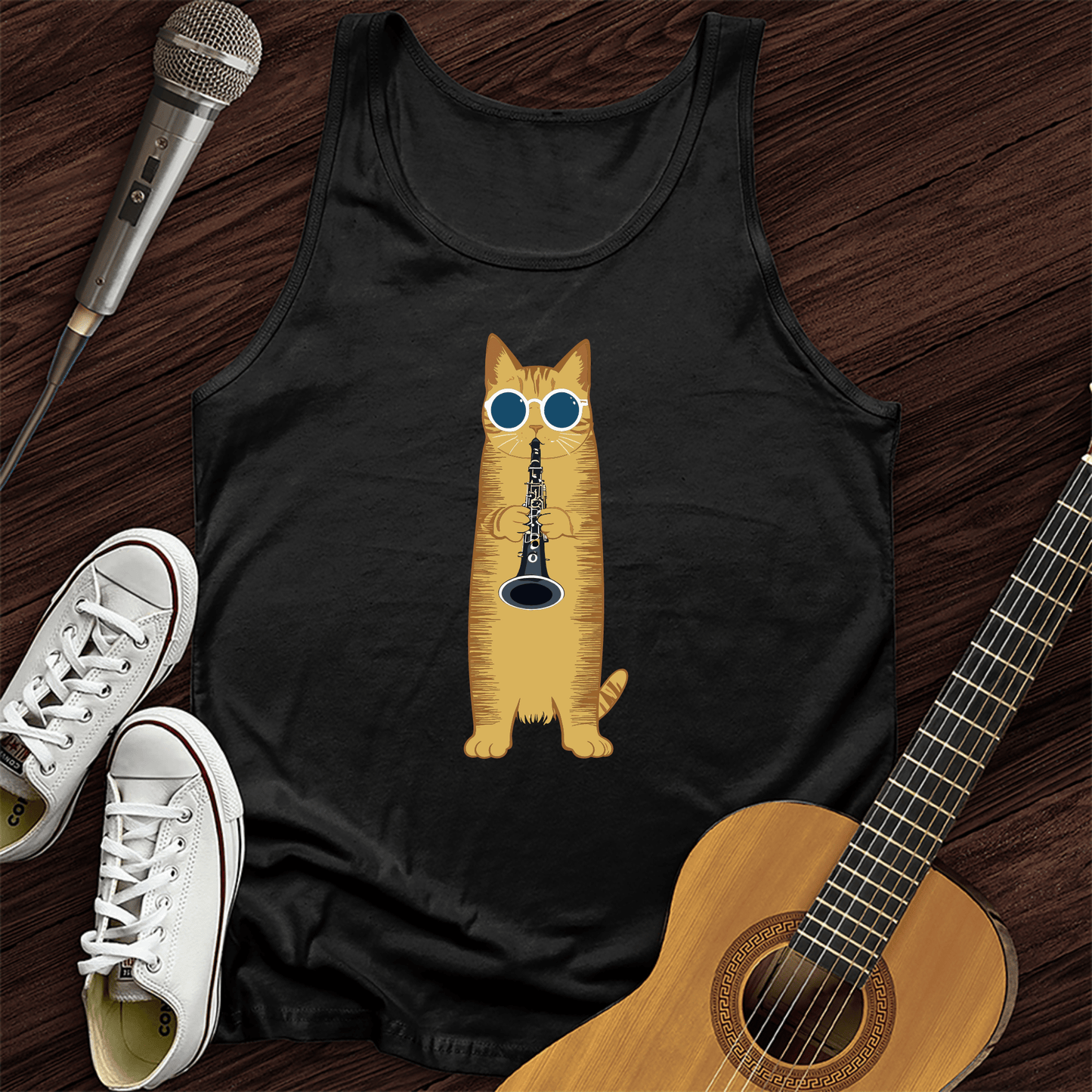 Printify Tank Top Black / XS Cat Playing The Clarinet Tank Top