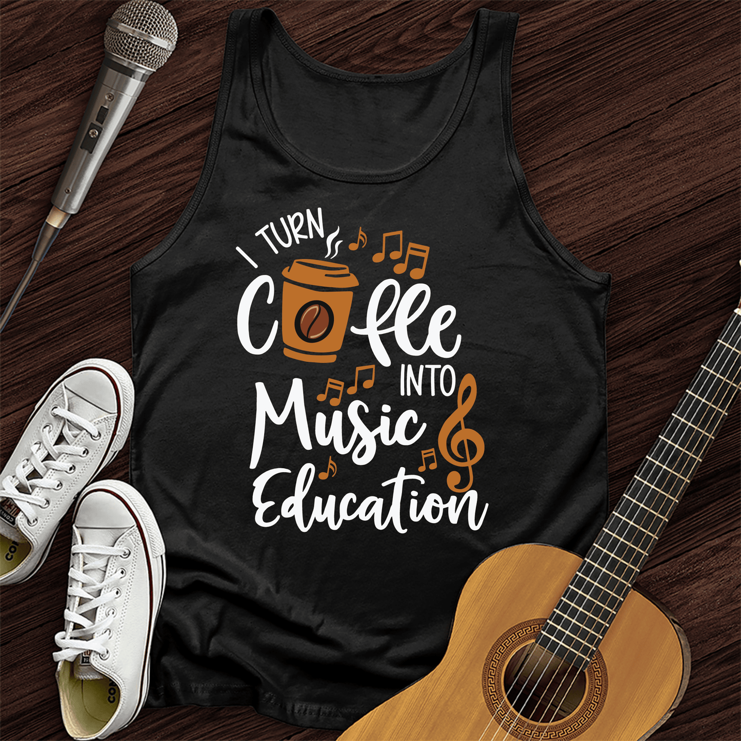 Printify Tank Top Black / XS Coffee Into Music education Tank Top